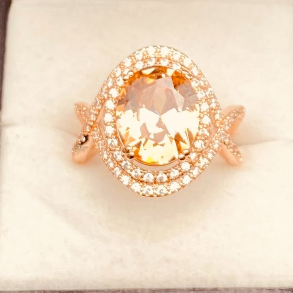 GORGEOUS FASHION HALO RING 14K ROSE GOLD OVERLAY STAMPED 925